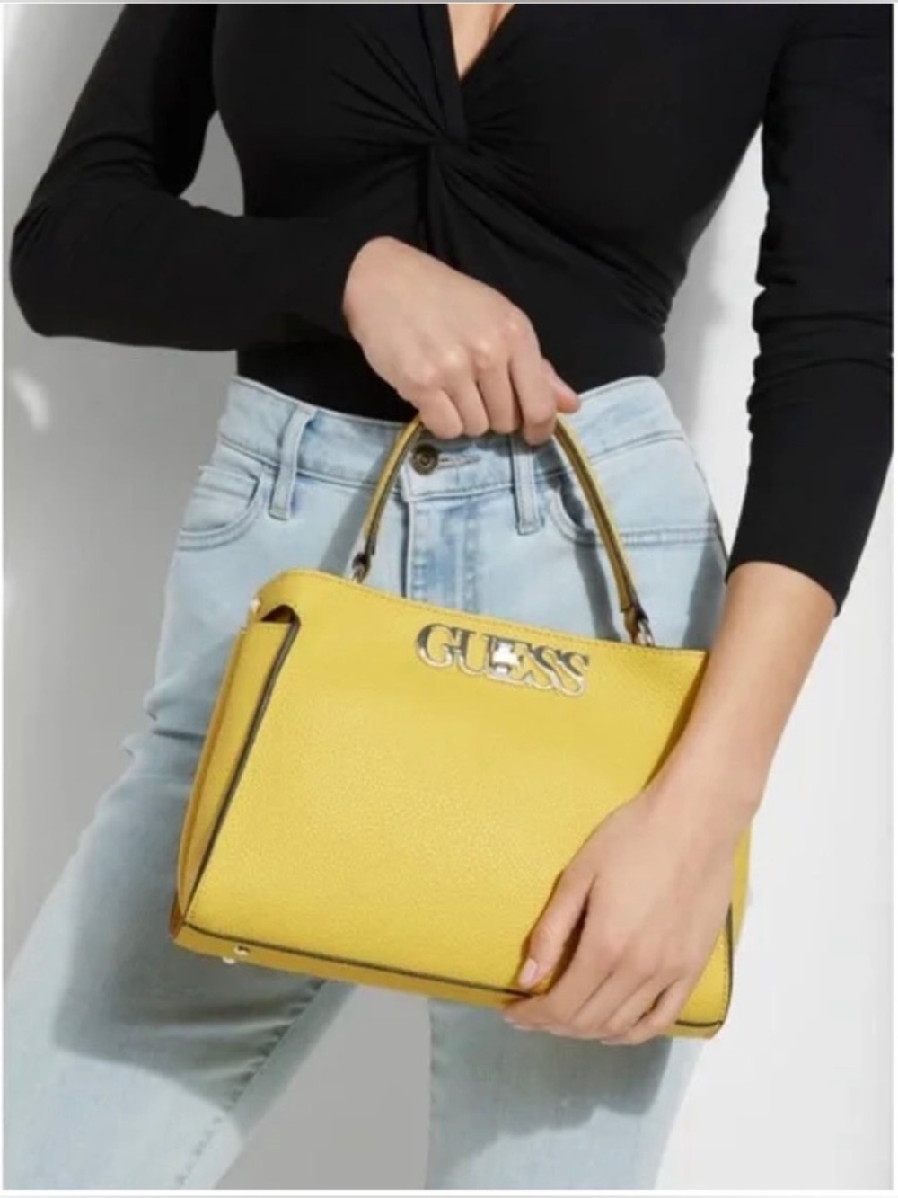 Guess Women's Uptown Chic Large Turnlock Satchel - Yellow *Stained on the back* - Picture 7 of 11